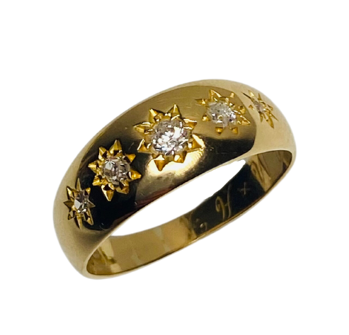 18ct Gold Antique Five Diamond Starburst Ring