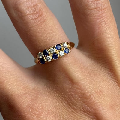 18ct Gold Sapphire & Diamond Checker Ring