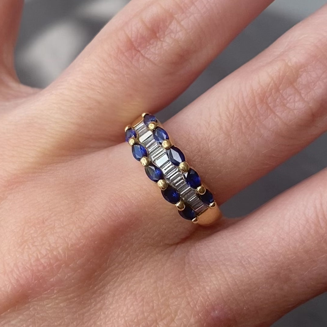 18ct Gold Baguette Diamond & Marquise Sapphires Ring