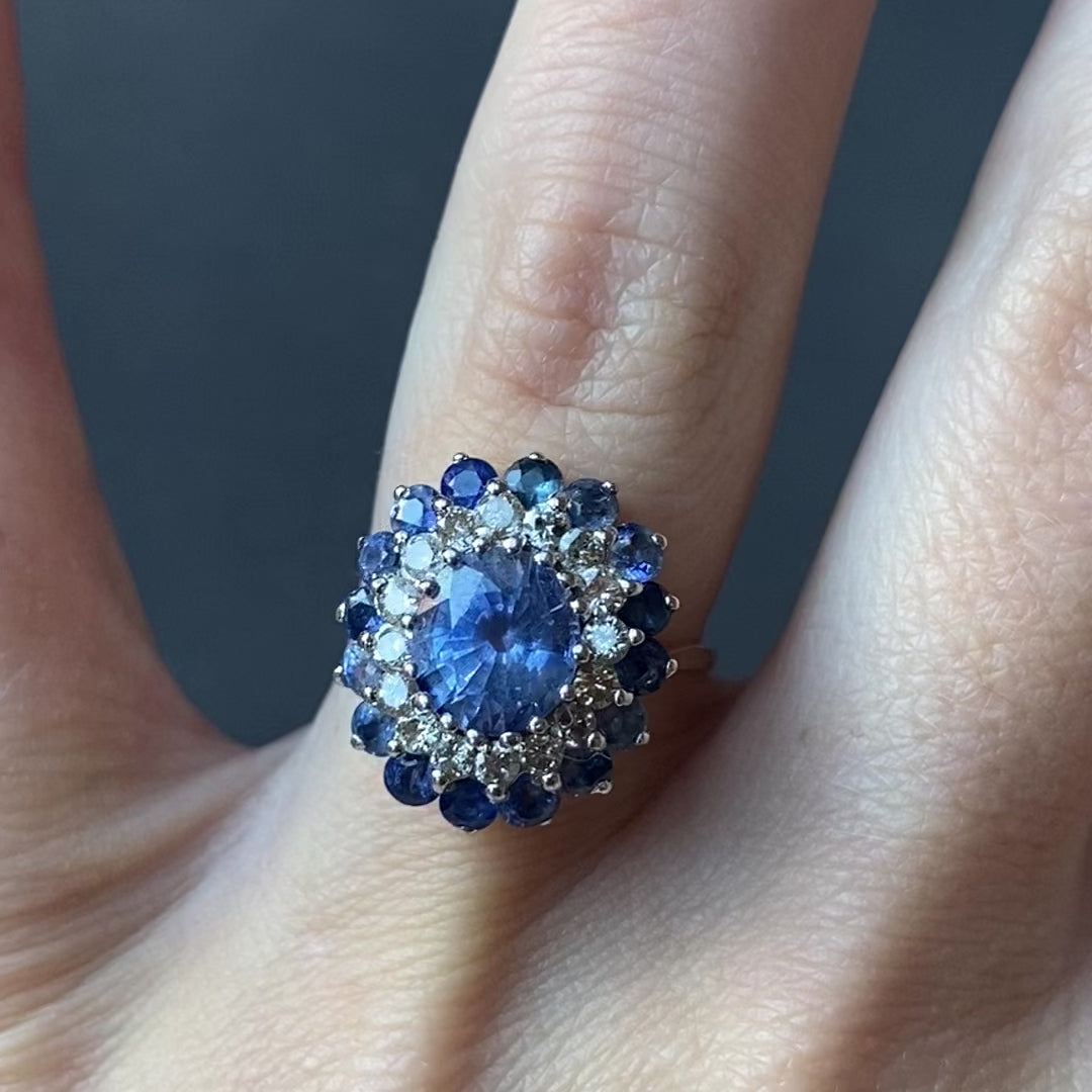 9ct Gold Light Blue Sapphire & Diamond Cluster Ring