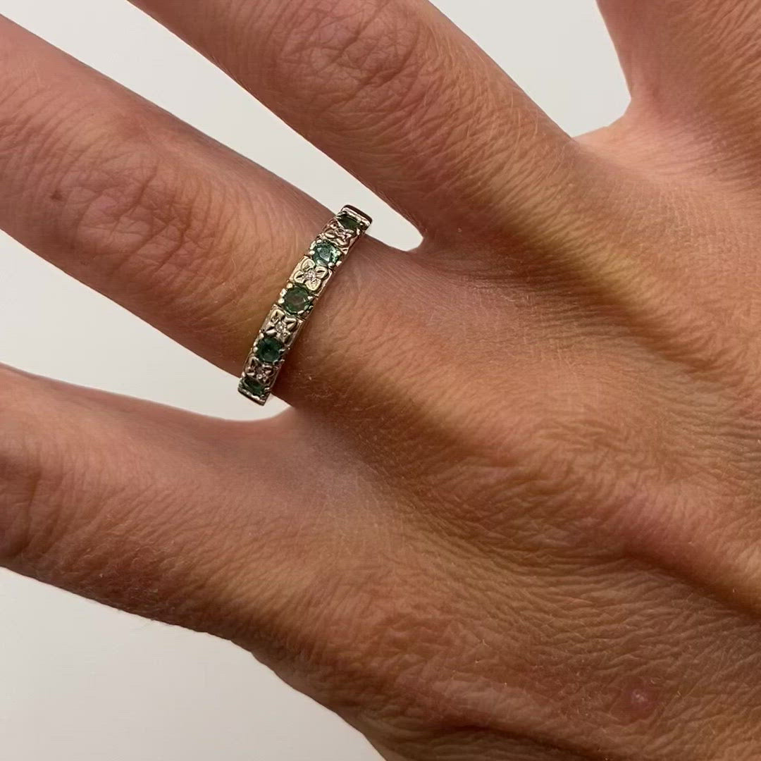 Emerald and Diamond 9ct Gold Half Eternity Ring