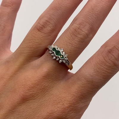 9ct Gold Emerald Trio & Diamonds Ring