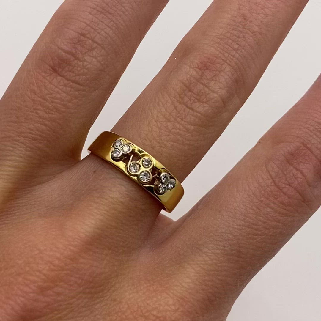 18ct Gold Diamond Trios Chunky Band