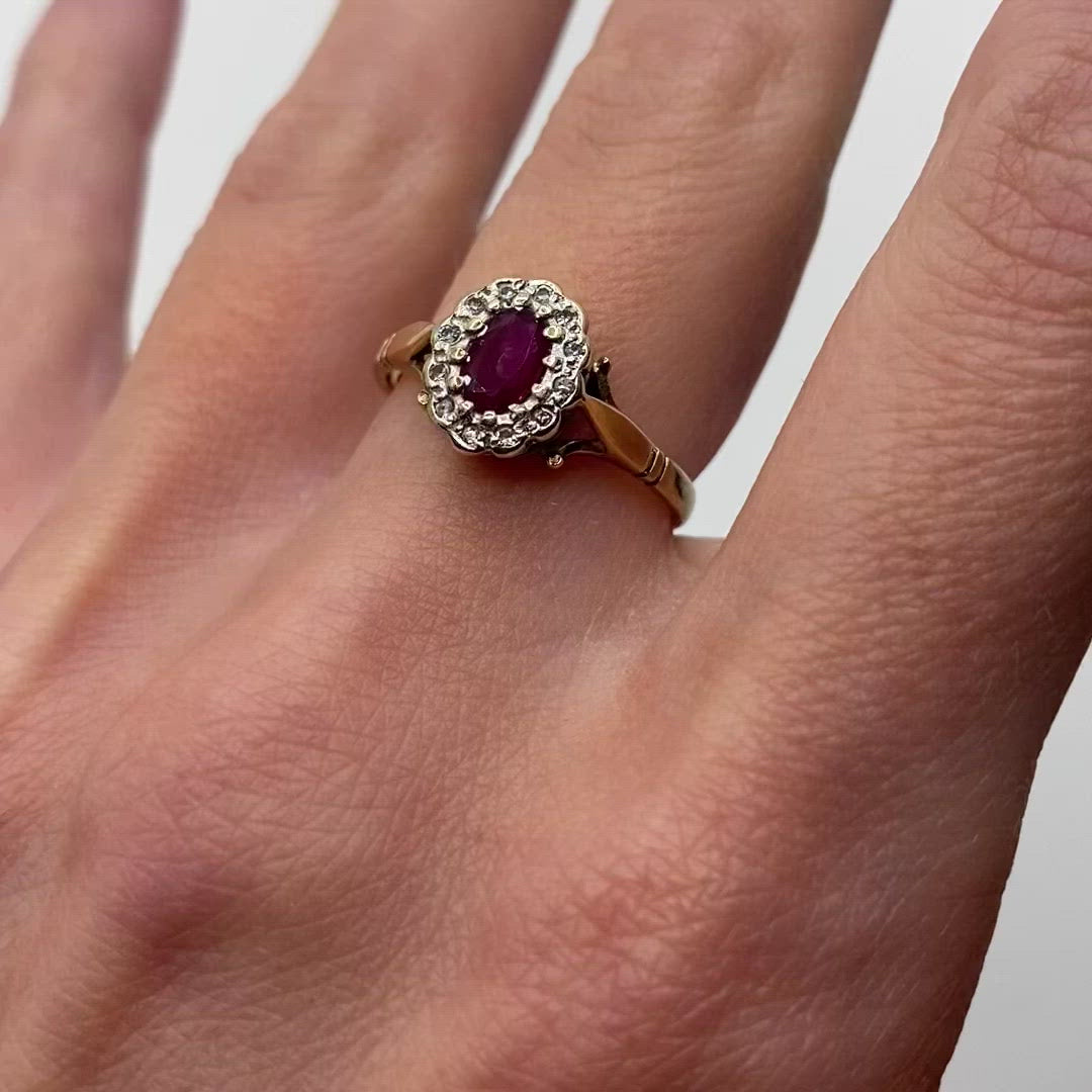 9ct Gold Ruby & Diamond Cluster Ring