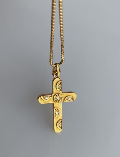 9ct Gold & Diamond Celestial Vintage Cross Pendant Charm