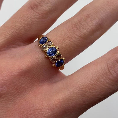 9ct Gold Victorian Sapphire & Rose Cut Diamond Ring