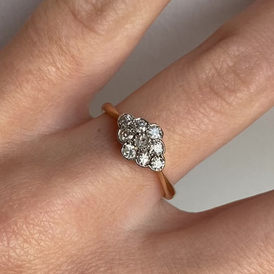 18ct Gold Old Cut Diamond Cloud Cluster Ring