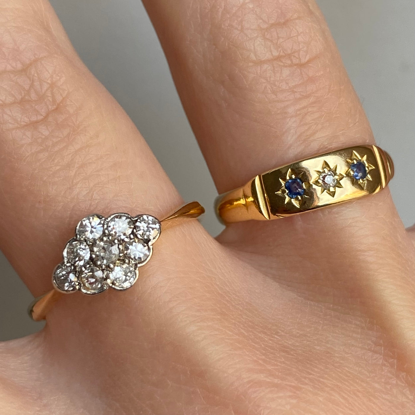 18ct Gold Old Cut Diamond Cloud Cluster Ring