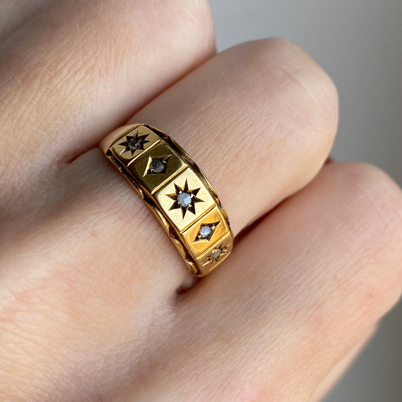 15ct Gold Victorian Rose Cut Diamond Starburst Ring