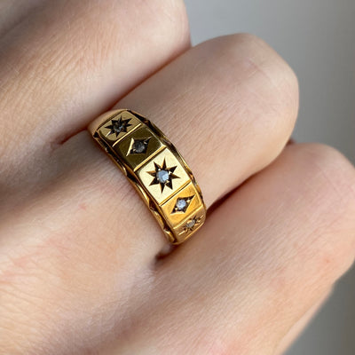 15ct Gold Victorian Rose Cut Diamond Starburst Ring