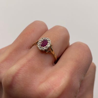 9ct Gold Ruby & Diamond Cluster Ring