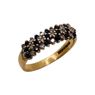 9ct Gold Sapphire & Diamond Three Lane Cluster Ring