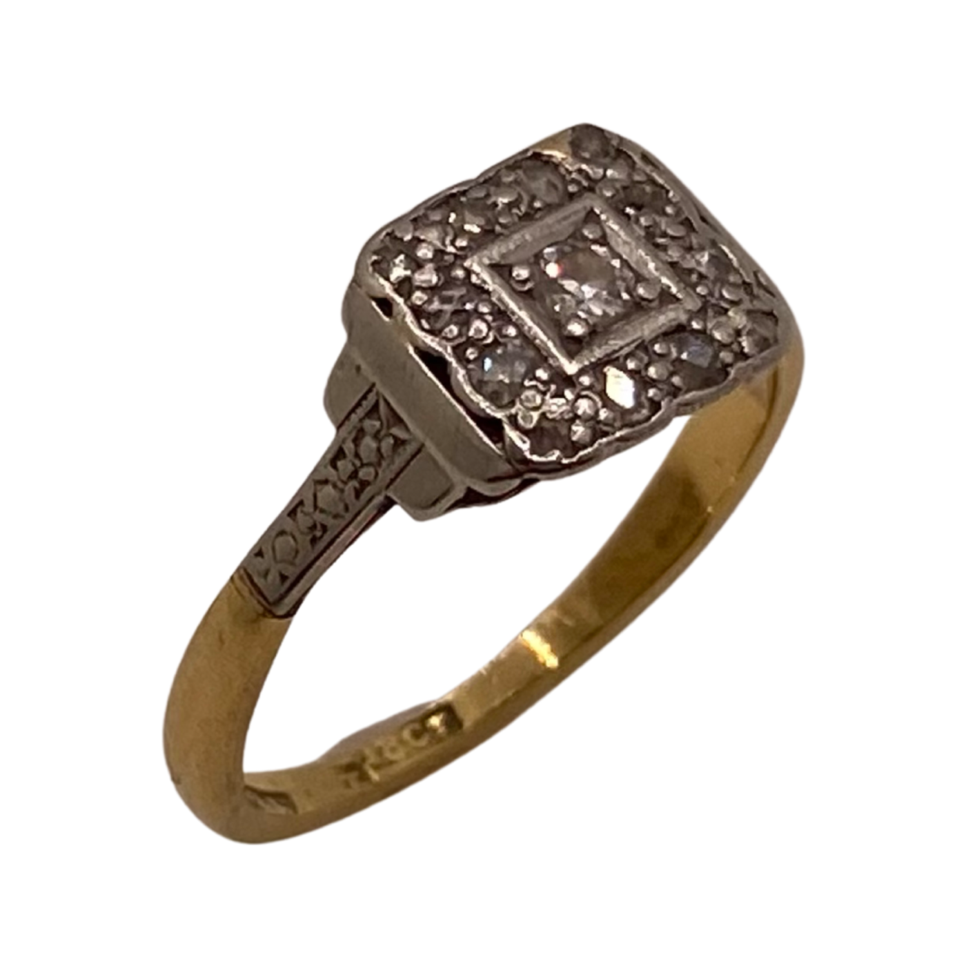 18ct Gold & Platinum Art Deco Square Diamond Ring