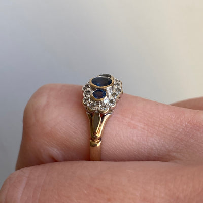 9ct Gold Ceylon Sapphire Trio Cluster Ring