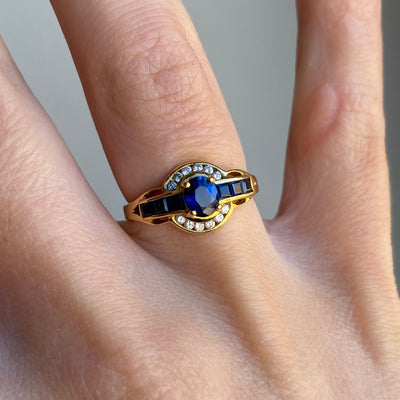 18ct Gold Swiss Sapphire and Diamond Halo Ring