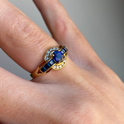 18ct Gold Swiss Sapphire and Diamond Halo Ring