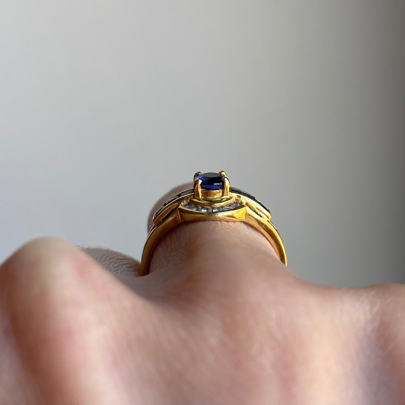 18ct Gold Swiss Sapphire and Diamond Halo Ring