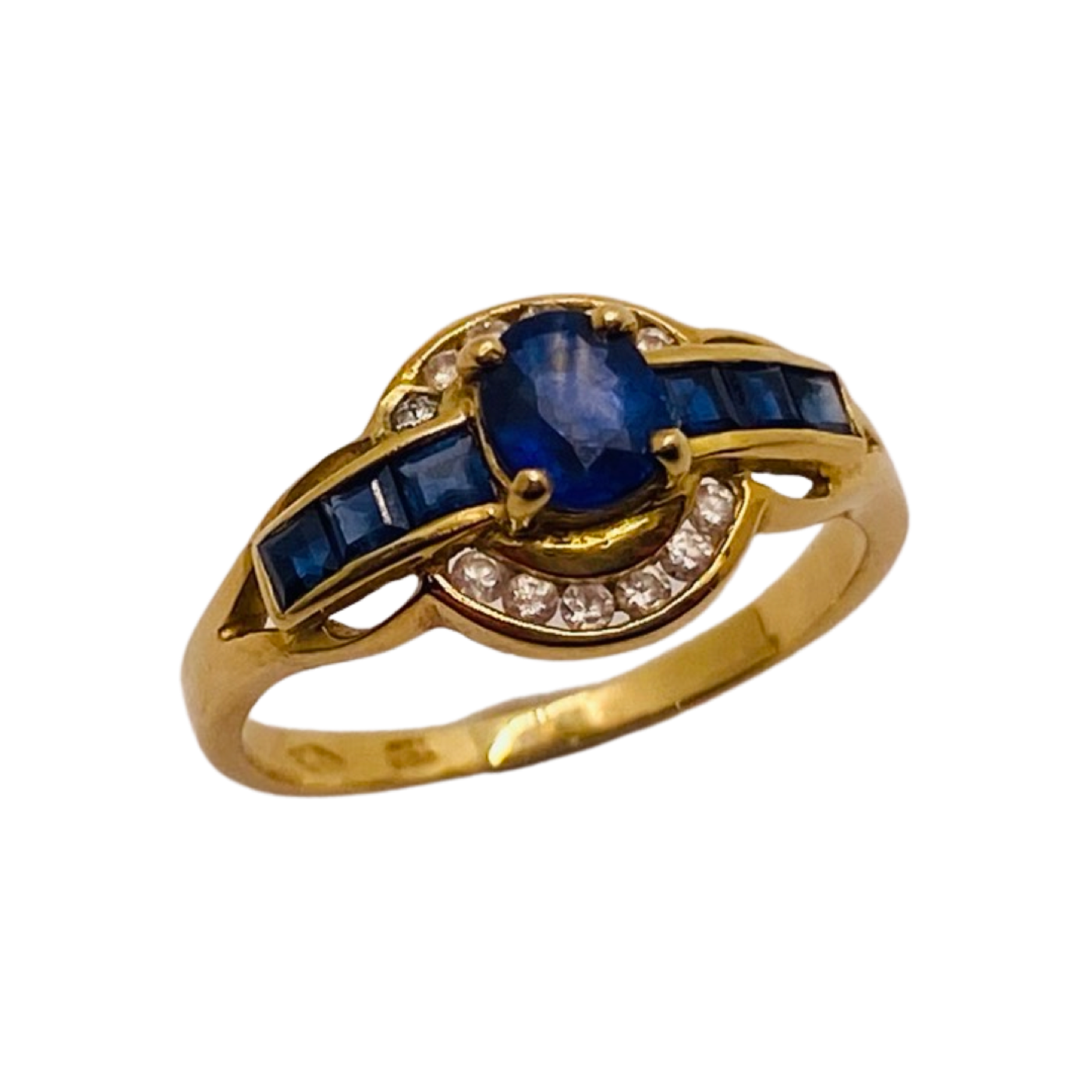 18ct Gold Swiss Sapphire and Diamond Halo Ring