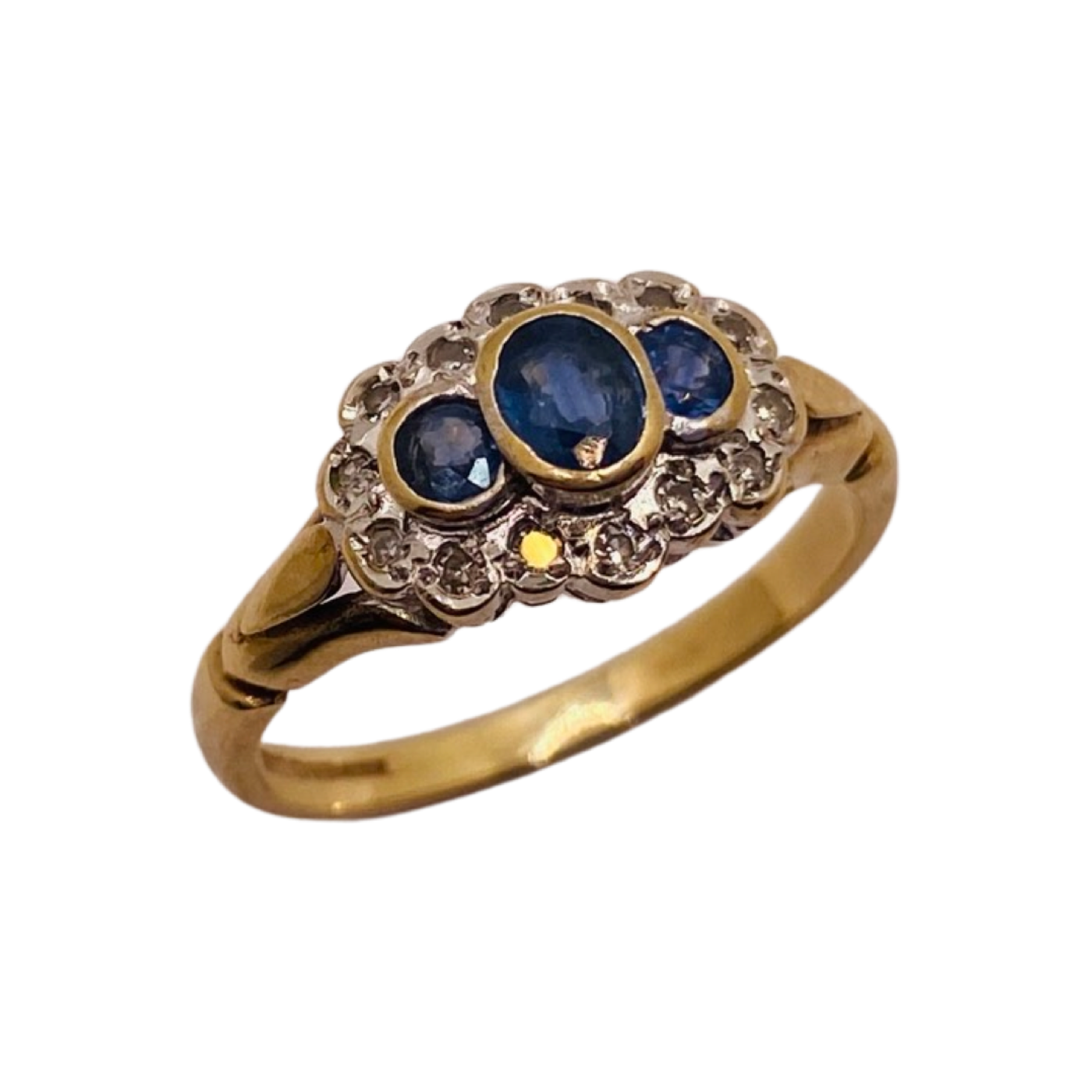 9ct Gold Ceylon Sapphire Trio Cluster Ring