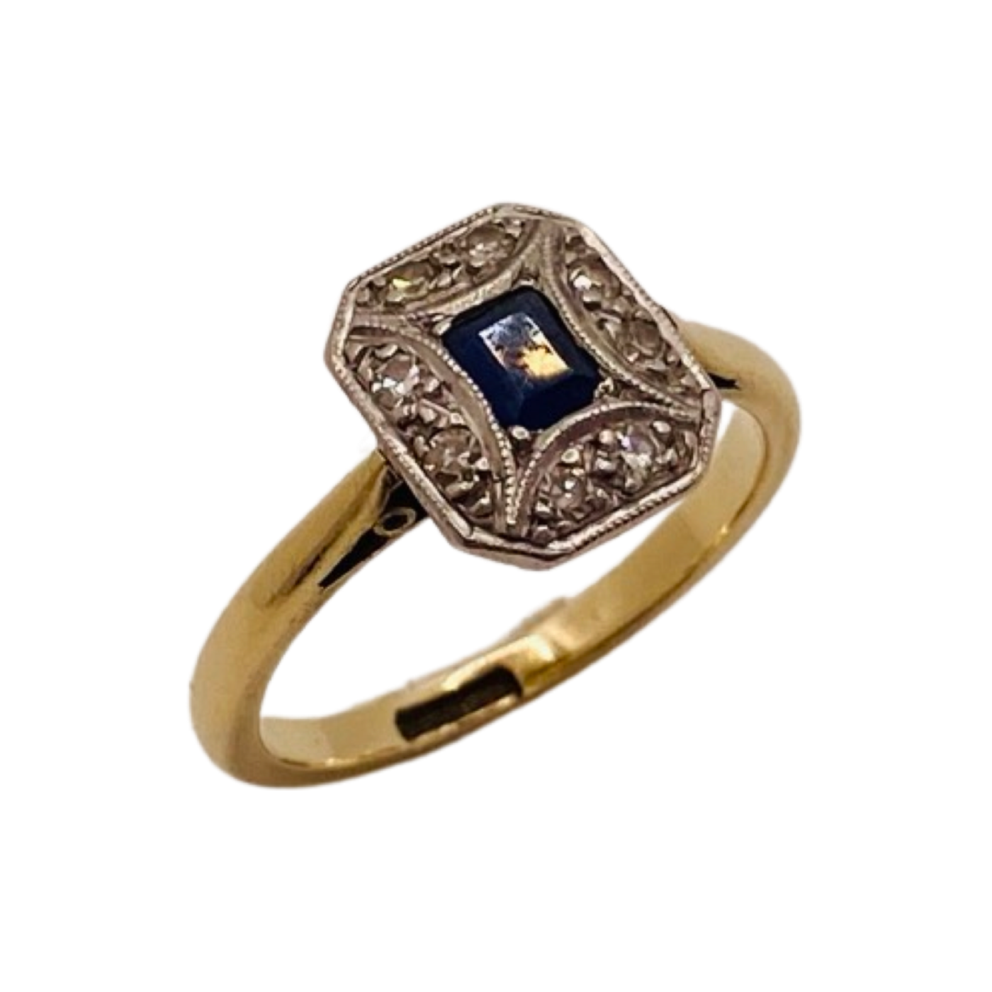 9ct Gold & Platinum, Sapphire & Diamond Art Deco Ring