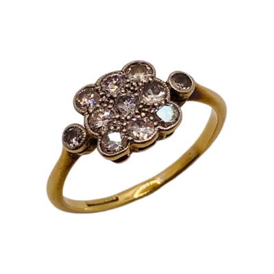 18ct Gold 1920's Eleven Diamond 0.77ct Cushion Ring