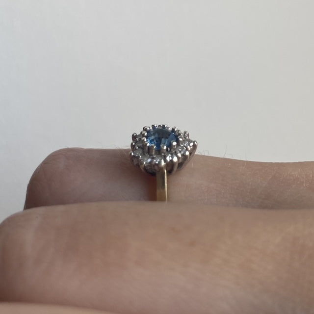 9ct Gold Aquamarine Heart & Diamond Cluster Ring