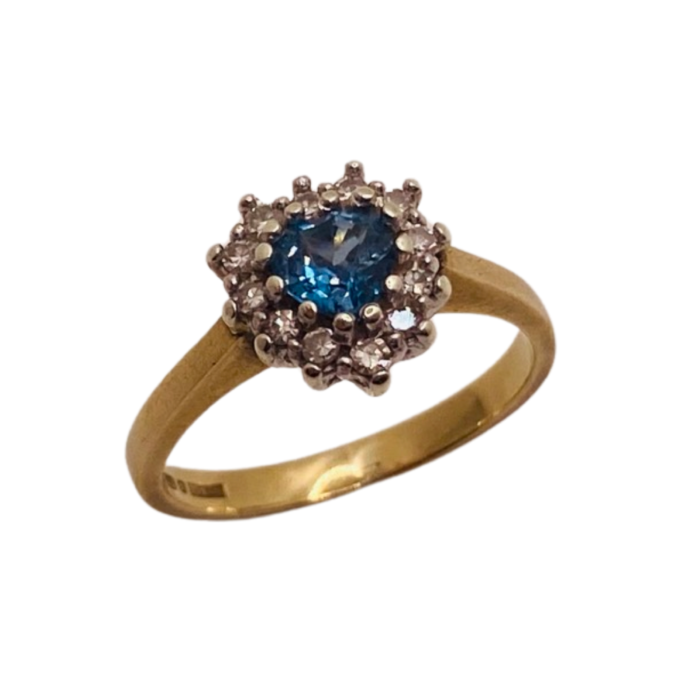 9ct Gold Aquamarine Heart & Diamond Cluster Ring