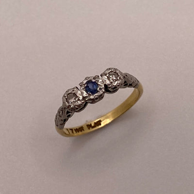 18ct Gold & Platinum Ceylon Sapphire & Diamonds Ring