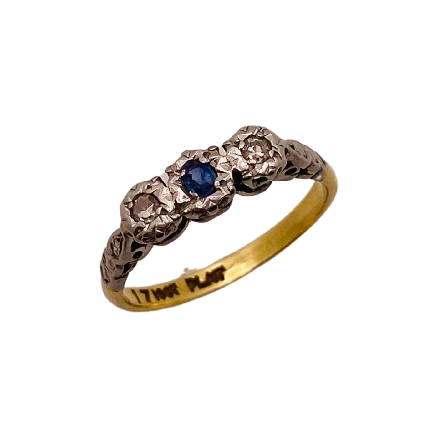 18ct Gold & Platinum Ceylon Sapphire & Diamonds Ring