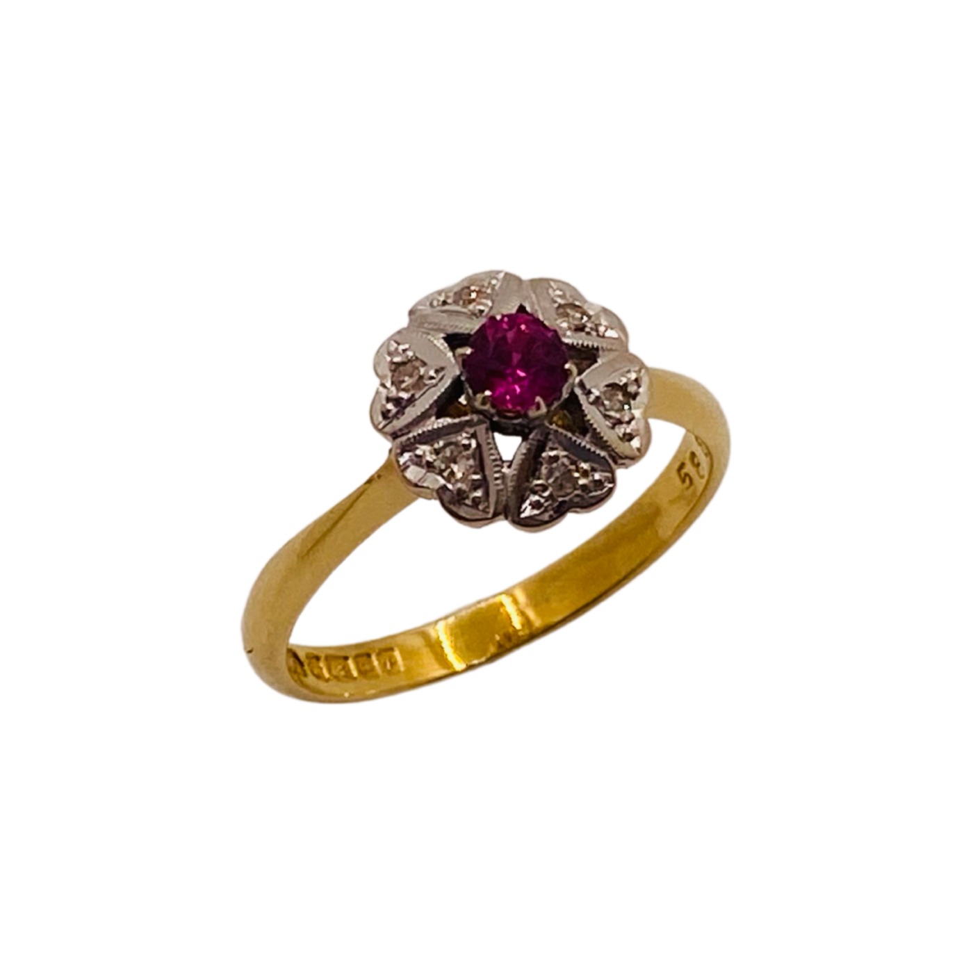 1960's Ruby & Diamond 18ct Gold Daisy Ring