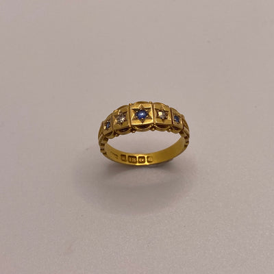 Antique 18ct Gold Victorian Panel Sapphire & Diamond Ring