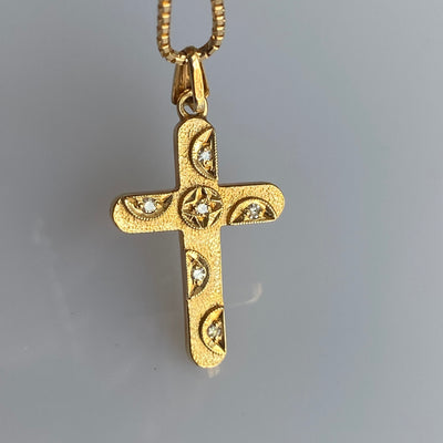 9ct Gold & Diamond Celestial Vintage Cross Pendant Charm