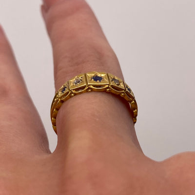 Antique 18ct Gold Victorian Panel Sapphire & Diamond Ring