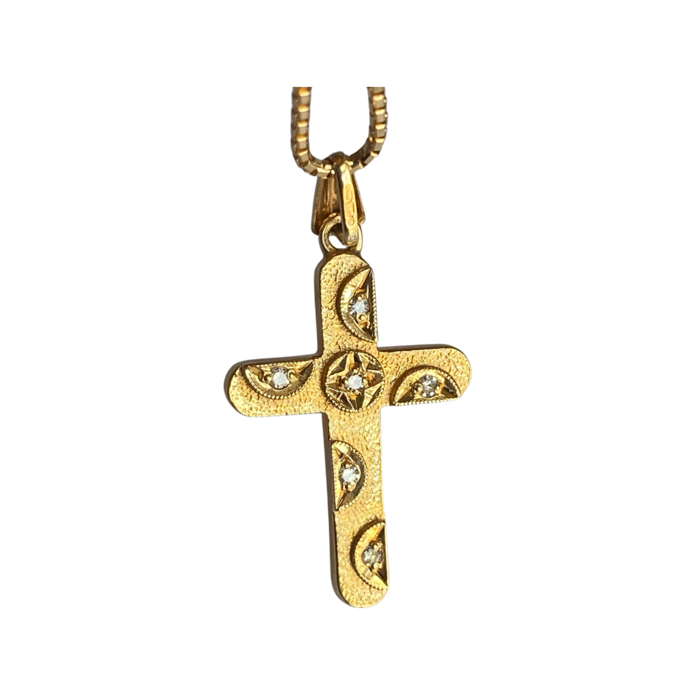 9ct Gold & Diamond Celestial Vintage Cross Pendant Charm