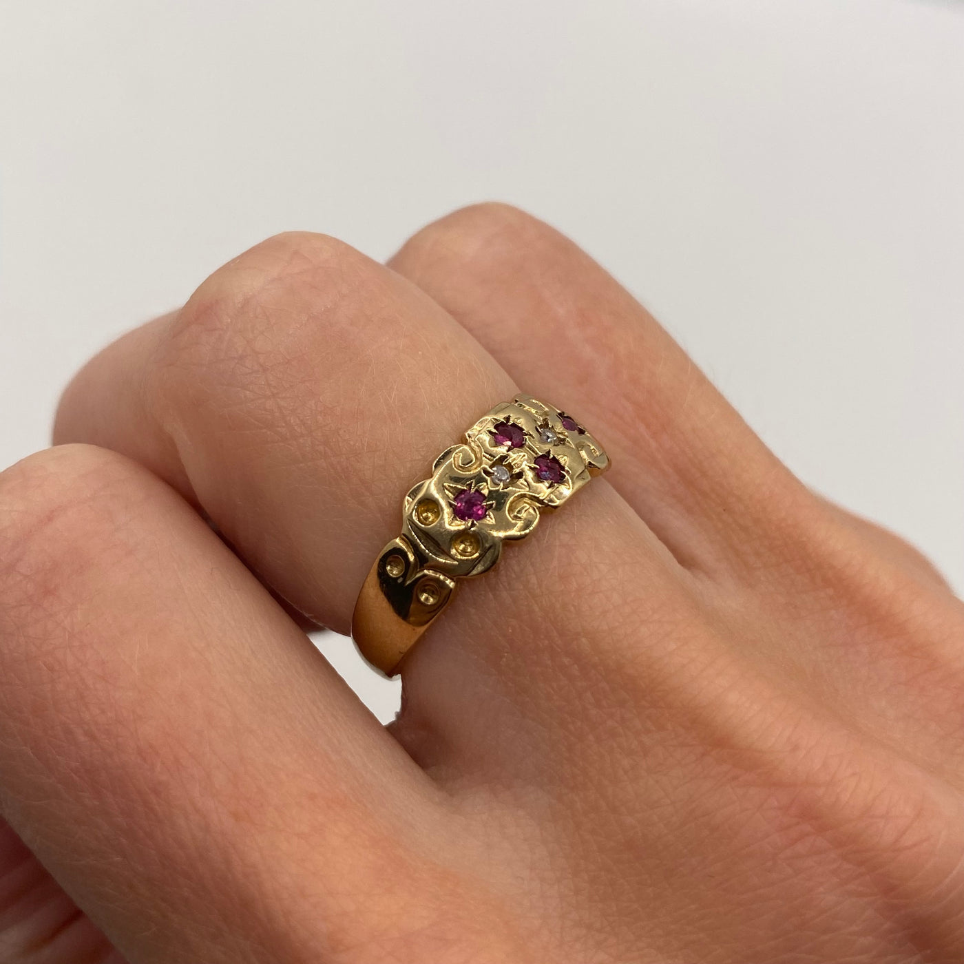 9ct Gold Ruby & Diamond Gypsy Ring