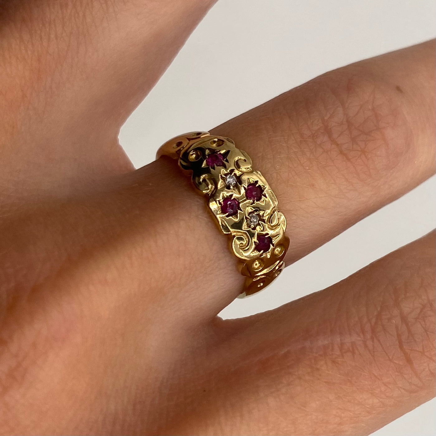 9ct Gold Ruby & Diamond Gypsy Ring