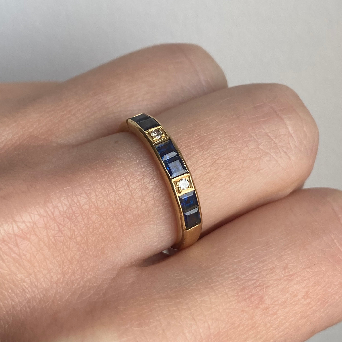 14ct Gold Princess Cut Sapphire & Diamond Half Eternity Ring