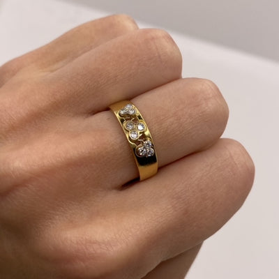 18ct Gold Diamond Trios Chunky Band