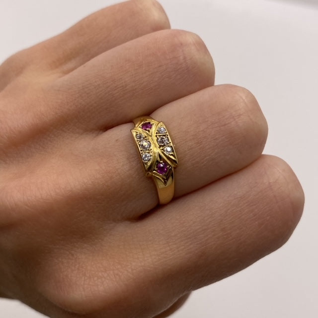 18ct Gold Antique Victorian Diamond and Ruby Ring