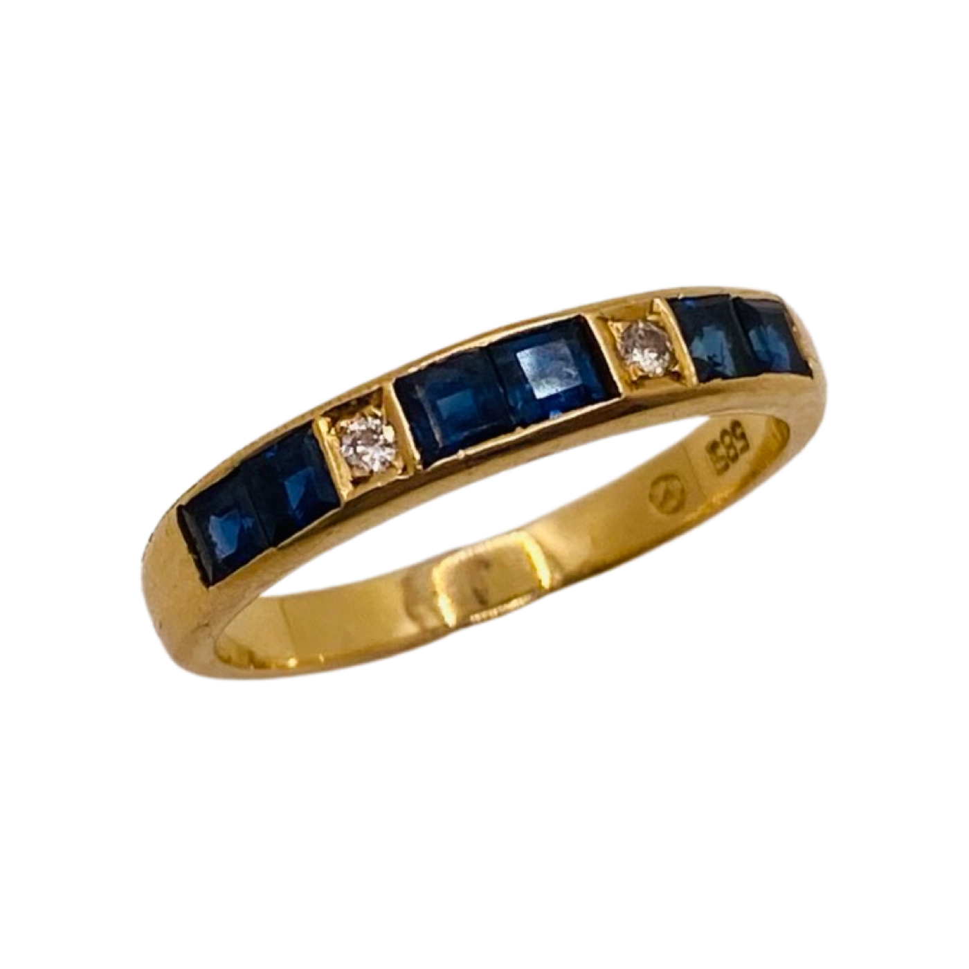 14ct Gold Princess Cut Sapphire & Diamond Half Eternity Ring