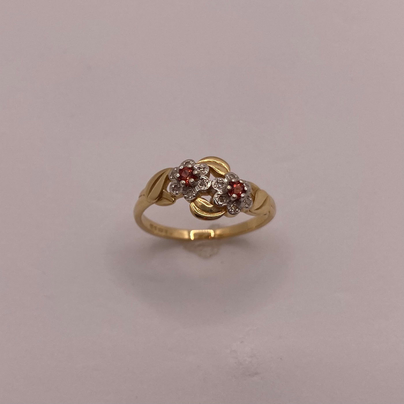 14ct Gold Double Flower Diamond & Garnet Ring