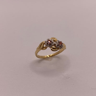 14ct Gold Double Flower Diamond & Garnet Ring