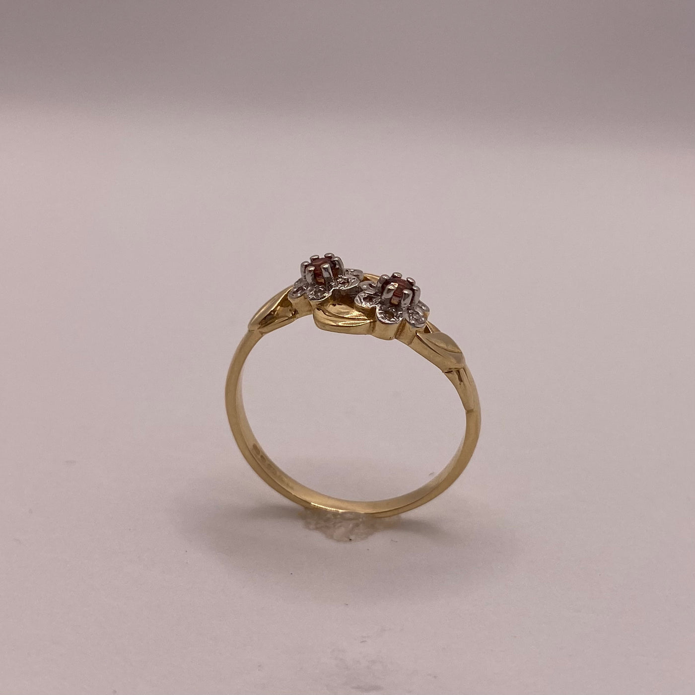 14ct Gold Double Flower Diamond & Garnet Ring