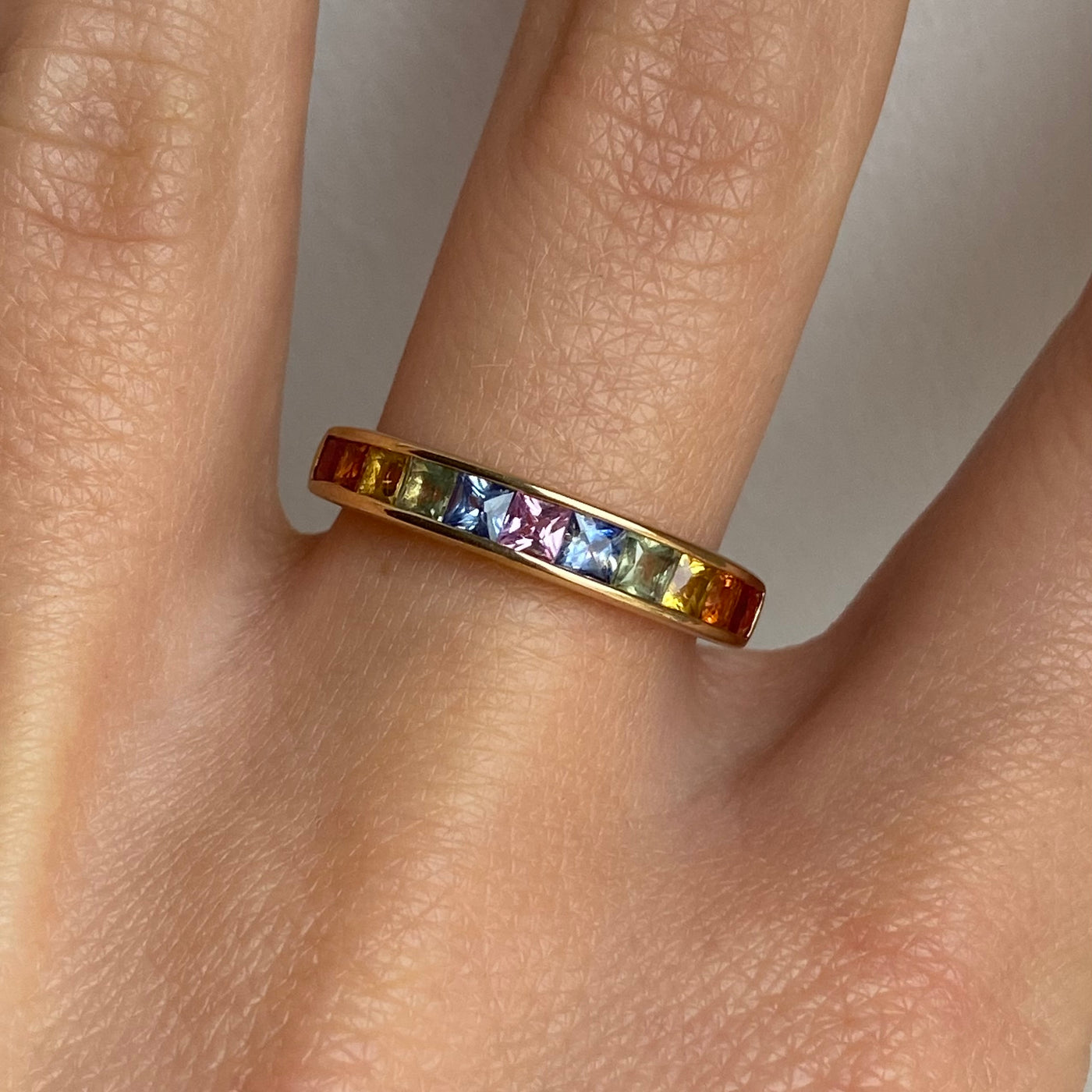 9ct Gold Princess Cut Sapphire Rainbow Ring