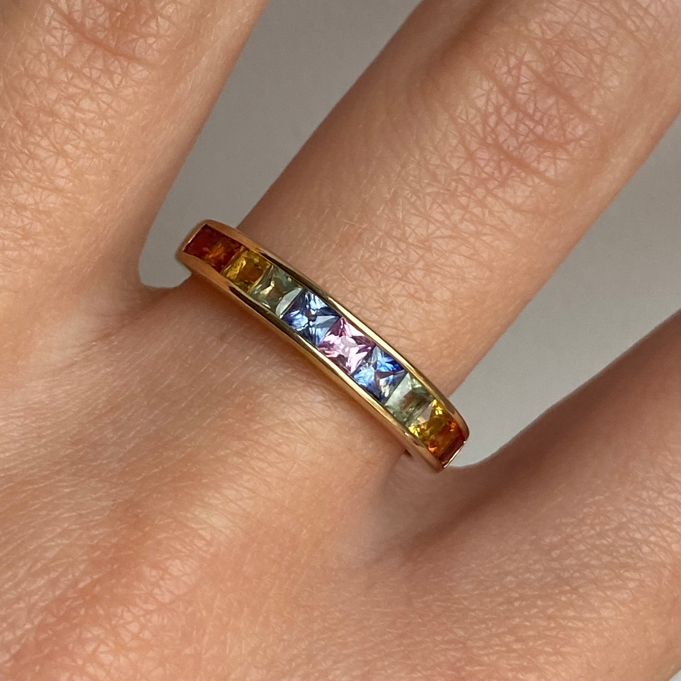 9ct Gold Princess Cut Sapphire Rainbow Ring