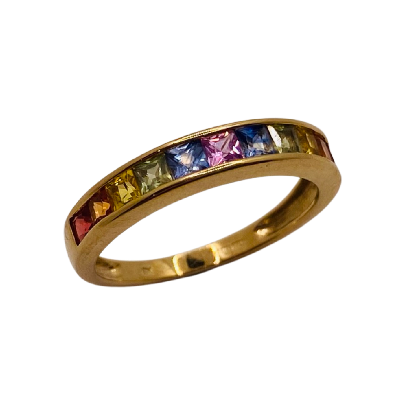 9ct Gold Princess Cut Sapphire Rainbow Ring