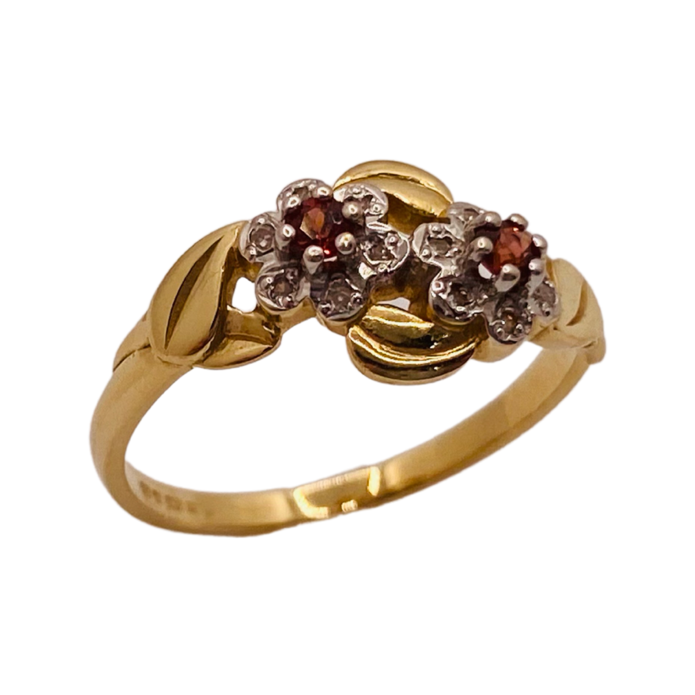 14ct Gold Double Flower Diamond & Garnet Ring