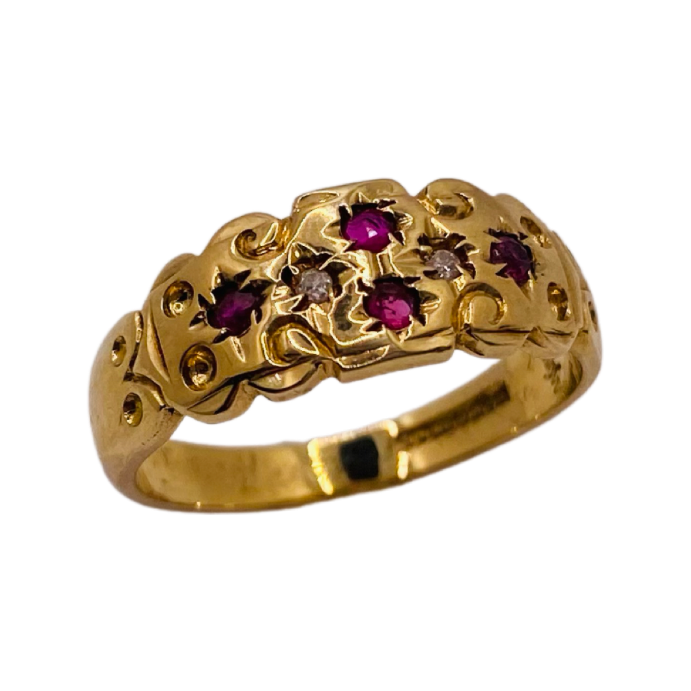 9ct Gold Ruby & Diamond Gypsy Ring