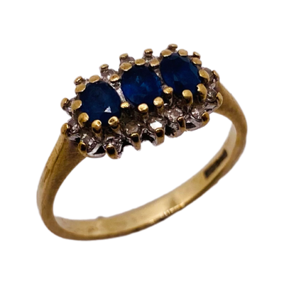 9ct Gold Sapphire & Diamond Triology Ring