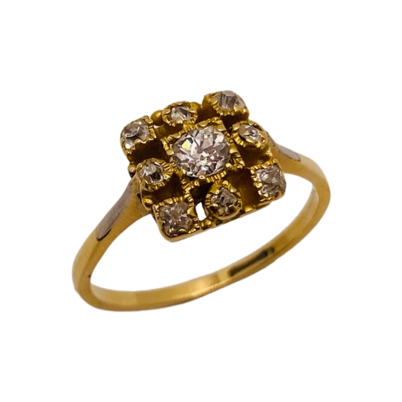 18ct Gold Unique Old Cut Diamond Square Ring